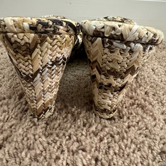 New 37 6.5 Anthropologie silent d Katia wedge sandals raffia tan brown cream - Picture 9 of 17
